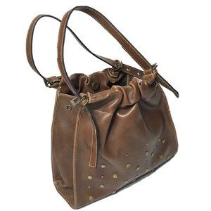 Tianni Brown Faux Leather Studded Shoulder Tote Purse